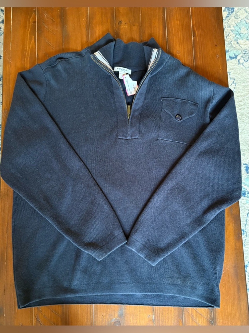 Men's Navy Quarter-Zip Sweater - Rochas Paris sz Small, 100% cotton